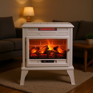 Estufa Eléctrica Independiente con Chimenea de 24 Pulgadas, Blanca, con Control Remoto, Pantalla LED y Protección Contra Sobrecalentamiento - Product Image 2