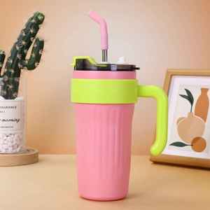 American-style Handle Stainless Steel Vacuum Tumbler with <b>Large</b> Capacity Leak-Proof Straw <b>Cup</b> - Product Image 5