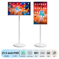 Écran TV intelligent LCD 21,5 pouces alimenté par batterie, caméra interactive portable 1080P avec roues pour magasin de détail, déplacement facile en intérieur