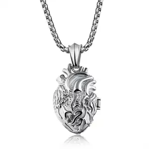 Men Anatomical Organ Heart Pendant Necklace// 3D Oxidized Antique Finish Human Heart Necklace, Stainless Steel Necklaces Punk