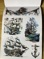 Livre d'autocollants Washi Thème Pirate Vintage, Étiquettes Décoratives Rétro Bateau et Dame Pirate pour Scrapbooking et Journalisation
