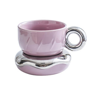 Ensemble tasse et soucoupe à café en céramique créative, 230 ml, couleur unie, qualité alimentaire, cadeau pour l'été 2023 - Product Image 2