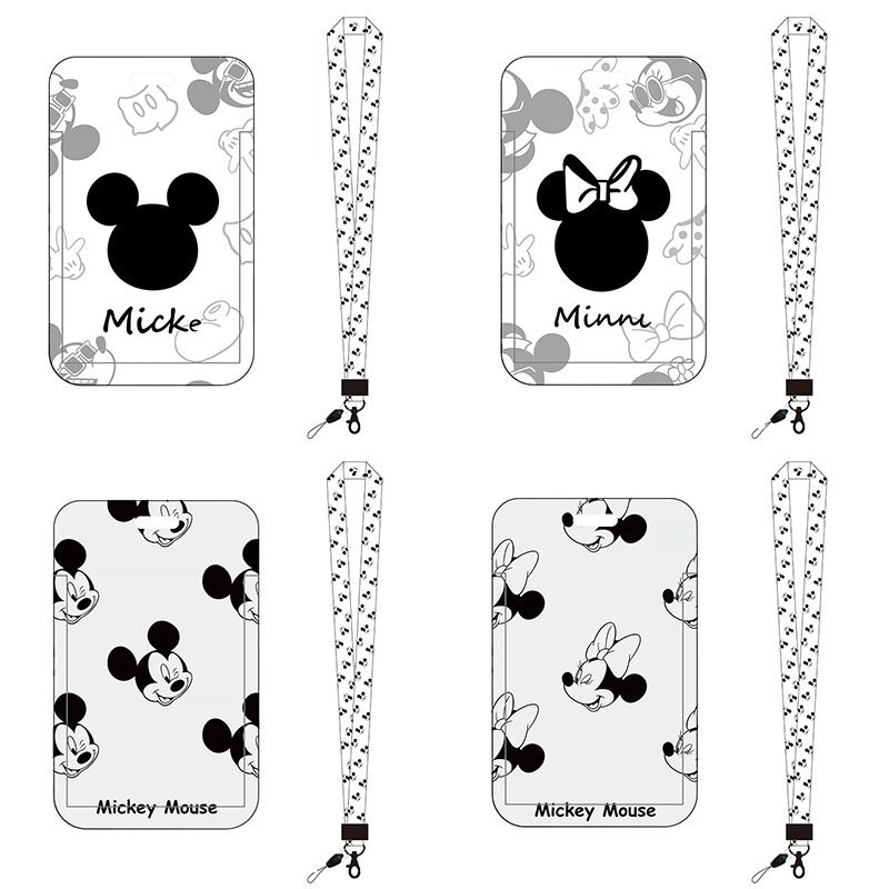 Lovely Cartoon Mickey Minnie Lanyards Card Holder Promotional Gift ID Badge Plastic Card Case Student Anti-Lost Lanyard Custom