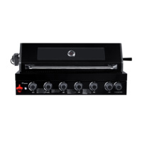 Barbecue encastrable haut de gamme en acier noir, cuisinière à gaz pour cuisine extérieure avec 6 brûleurs pour une chaleur précise, idéal pour patio, jardin et cour.