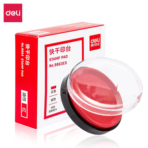 Tampon encreur Deli 9863 rond rouge bleu transparent pour bureau, tampon encreur en plastique - Product Image 5