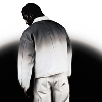 Blouson d'hiver minimaliste pour homme en toile noire et blanche dégradée, fermeture éclair, avec poches
