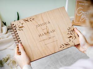 Tùy chỉnh nước phong cách đám cưới tin nhắn cuốn sách vài món quà bằng gỗ A5 tùy chỉnh khắc văn bản đám cưới gỗ cuốn sách của khách - Product Image 2