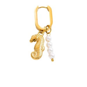 Pendientes Huggie con Diseño de Concha de Perla y Sol, Chapados en Oro de 18K, de Acero de Titanio, para Uso Diario de Mujer - Product Image 5