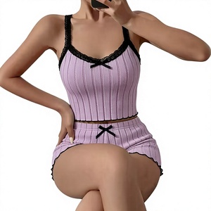 Nouvel ensemble de pyjama pour femmes / Camisole convertible en dentelle, débardeur court et short / Vêtements de maison élégants en dentelle pour femmes - Product Image 2