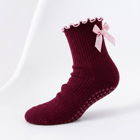 Chaussettes de Pilates personnalisées marron, respirantes, en coton premium côtelé, avec joli nœud, pour le yoga et le ballet, pour femmes