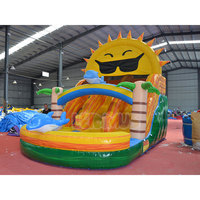 Toboggan aquatique gonflable sur le thème du soleil avec piscine à jets d'eau pour enfants, équipement de parc aquatique commercial pour fêtes en plein air