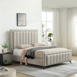 أسرة أمامية عالية ناعمة بتصميم جديد من نوع كينج أو سرير خشبي فاخر من الجلد أثاث غرفة نوم بقاعدة سرير