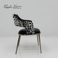 Fauteuil de salle à manger personnalisable en cuir PU Keynes, imprimé léopard, pieds en métal, vente en gros pour la maison et le commerce