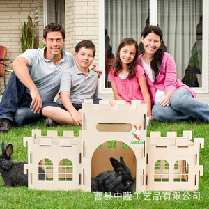 Wooden Rabbit Castle Hiding <b>House</b> Medium Size Chewproof Pet <b>Bed</b> For Rabbits And Hamsters Natural Wood Color Rectangle Shape - Product Image 2