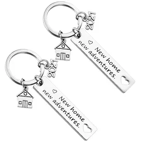 2024 pendant Wholesale lettering move to new home to send friends gifts metal custom logo polished stainless steel keychains