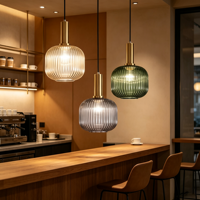 Suspension moderne en verre côtelé, option multicolore, lampe suspendue en laiton pour îlot de cuisine, salle à manger, café, décoration intérieure