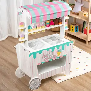 Carrito de helado para niños, casa de postres de paletas, carrito de venta de madera de simulación, puesto de venta, juguetes familiares para niños