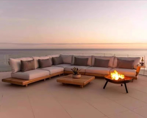 Canapé d'Extérieur Modulable en Forme de L en Teck Massif Moderne avec Coussins pour Salon, Jardin, Patio, Hôtel, Cour et Parc - Product Image 4