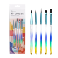 Ensemble de 5 pinceaux professionnels pour nail art avec manche en acrylique irisé et orné de pierres, pour la peinture et le dessin au gel UV