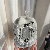 Protège-carte photo en peluche tissée avec dentelle, bord décoratif, porte-clés, étui pour badge, housse de protection pour cartes photo