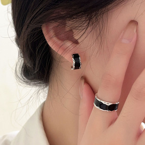 Silver Ruitai S925 Sterling Silver Black Epoxy Resin <b>Ring</b> Geometric Design Women's Everyday Wear Fine Jewelry - Product Image 3