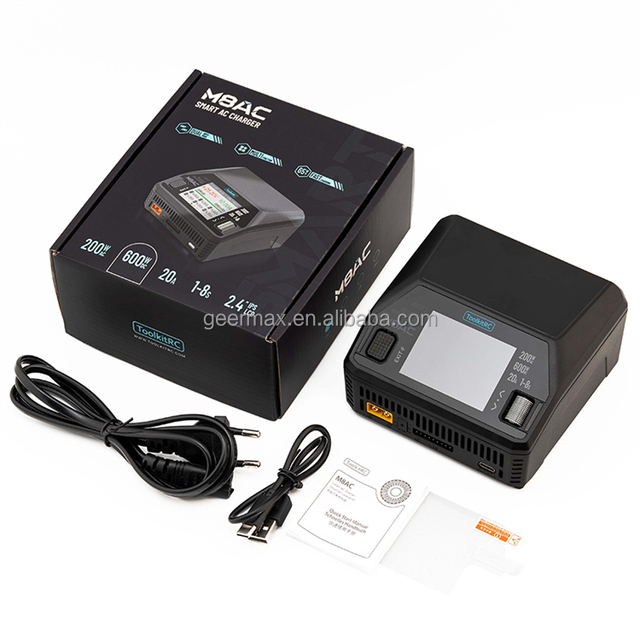 AC 200W DC 600W Max 20A Smart AC Balance Charger for ToolkitRC M8AC Multi-function Battery Charging LiPo 2.4" IPS LCD Display