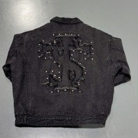 2025 épais classique veste personnalisé fermeture éclair clouté rinçage veste unisexe Vintage Patch broderie veste