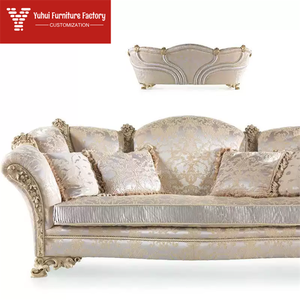 Divano Chesterfield Classico di Lusso in Stile Francese, Due Posti, in Legno Intagliato e Tessuto, <span class=keywords><strong>Arredamento</strong></span> per Soggiorno di Appartamenti - Product Image 2