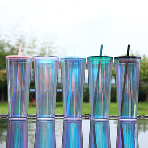Gobelet en plastique réutilisable à double paroi, holographique, effet arc-en-ciel, irisé, de luxe, 2026, vente en gros, logo personnalisé - Product Image 2