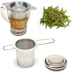 Difusor plegable de malla fina de mango largo, taza vaporizadora de elaboración de té, Infusor de acero inoxidable, cesta de té, colador para té Suelto