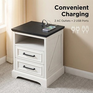 Mesita de Noche Moderna de <span class=keywords><strong>18</strong></span> Pulgadas con Estación de Carga, Mesa Auxiliar, Gabinete de Noche con 2 Cajones de Almacenamiento para Dormitorio, Sala de Estar - Product Image 4