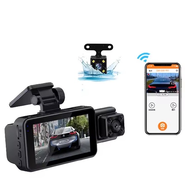 Relee Factory Triple Dash Camera 1080P  Vehicles Loop Recording 3 Channels for Front & Rear IR Night Vision WiFi Connectivity