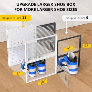 Large Size 9 Clear Plastic Stackable Shoe <b>Storage</b> <b>Box</b> Organizer for Closet Foldable Shoe Rack Sneaker Container Bin Holder - Product Image 2
