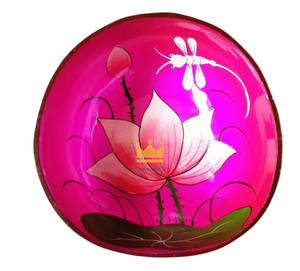 Bol en coquille de noix de coco laqué fait à la main, écologique, très vendu, motif de fleur de lotus, léger, durable, ustensiles de cuisine classiques - Product Image 4