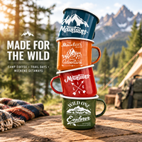 Mug en émail classique pour café et camping, en métal, avec impression vintage minimaliste, logo personnalisé par sublimation, qualité garantie.