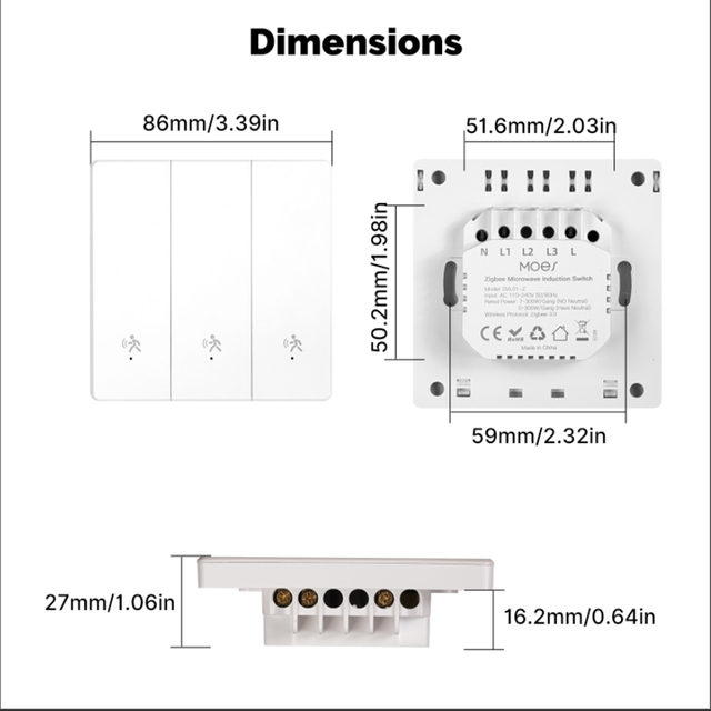 Zigbee Human Presence Sensor TUYA Smart MmWave Radar Detection Wall Light Switch MOES Work with Alexa Google Home Neutral Wire