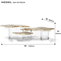 Table basse d'inspiration impressionniste moderne avec base géométrique en acrylique pour salon et mobilier d'hôtel