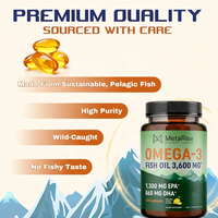 Gélules d'huile de poisson Oméga-3 triple concentration 3600mg, sans OGM, certifiées Halal, marque privée OEM, supplément EPA DHA, 120 unités pour adultes