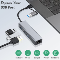 4-Port Ethernet USB 3.0 Tipe C Hub Splitter dengan RJ45 Port jaringan pengisian Data Transfer & Video Output adaptor kotak paket