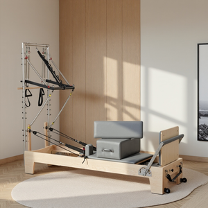 Reformer Pilates in Legno d'Acero di Alta Qualità con Mezza Torre e Barra Passante per Scuole di Pilates, Reformer in Acero con Mezzo Trapeze - Product Image 1