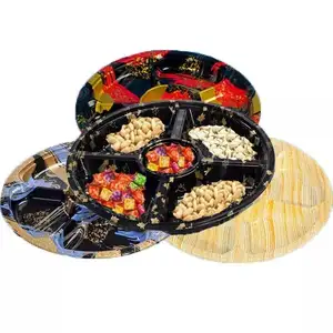 Doorzichtige Plastic Sushi Box Zwart Patroon Gouden Esdoornblad 5 Compartimenten Sushi Lade Met Deksel