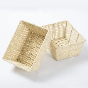 YIKAI corda di carta fatta a mano intrecciata con cestini portaoggetti in metallo corda di carta intrecciata cestino portaoggetti in vimini