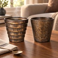 Mug en pierre vintage 350 ml, bronze doré, motif floral classique vieilli, fait main, rustique, compatible micro-ondes, cadeau d'affaires pour
