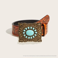 Ceinture en cuir PU JULUN, fabrication sur mesure, ceinture de cowboy western, boucle antique incrustée de pierres turquoise, accessoire de taille pour jeans