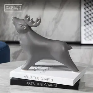 Merlin 작은 도자기 염소 순록 동물 장식품 집 액세서리 현대 회색 세라믹 사슴 인형 예술 홈 장식