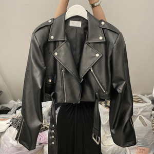 <strong>Women's</strong> PU <strong>Leather</strong> <strong>Jacket</strong> with Zipper Closure Slimming Design for <strong>Petite</strong> <strong>Women</strong> Spring Fashion - Product Image 1