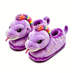 Customized Cute <b>Rainbow</b> <b>Friends</b> <b>Plush</b> Slippers Black With <b>Rainbow</b> Hair And Gold Embroidery Unisex For Ages 14+ - Product Image 3