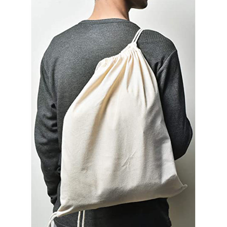 Custom logo gift packaging 8oz natural canvas drawstring bag for backpack
