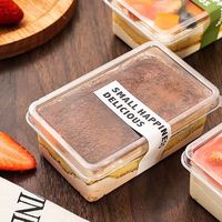 Boîte à dessert carrée transparente jetable de 280 ml (9 oz) en PET de qualité alimentaire, longue, en plastique, pour tiramisu, mousse, gâteau aux fruits, à emporter