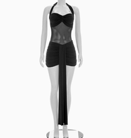 Viviblook D26DS054 Robes d'été pour femmes Nouvelle robe de soirée mini décontractée unie avec empiècements en maille torsadée et ruban